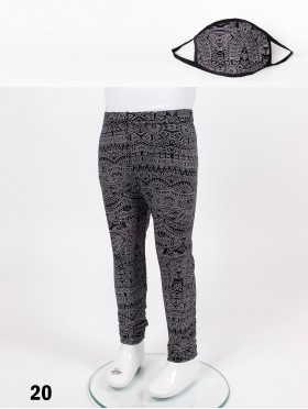 Kids Tribal Print Stretchy Legging & Reversible Fabric Face Mask Matching Set (LG103-20 & PM101339)